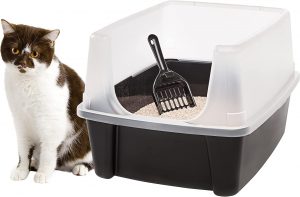 IRIS USA Open Top Cat Litter Tray with Scoop and Scatter Shield